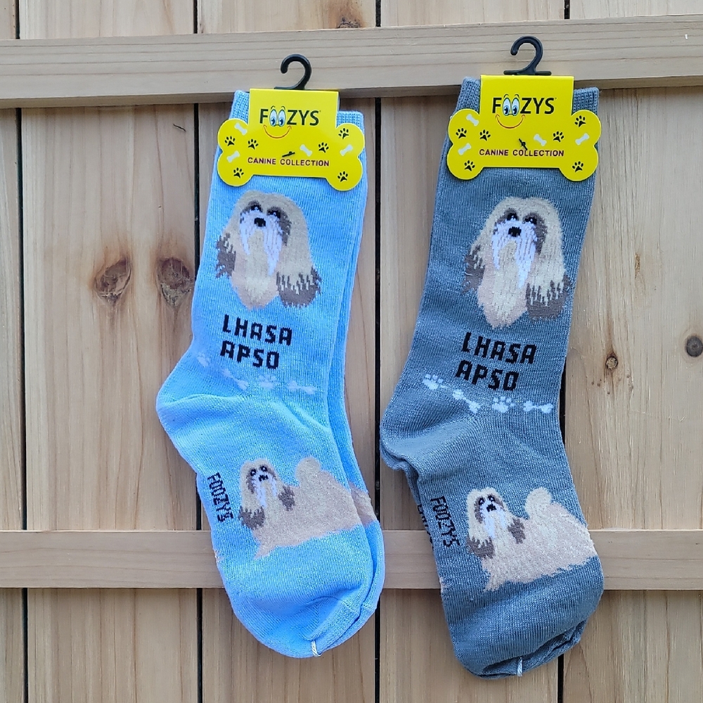 NWT Fozzy's Lhasa Apso Dog Socks - Blue and Gray - Unisex